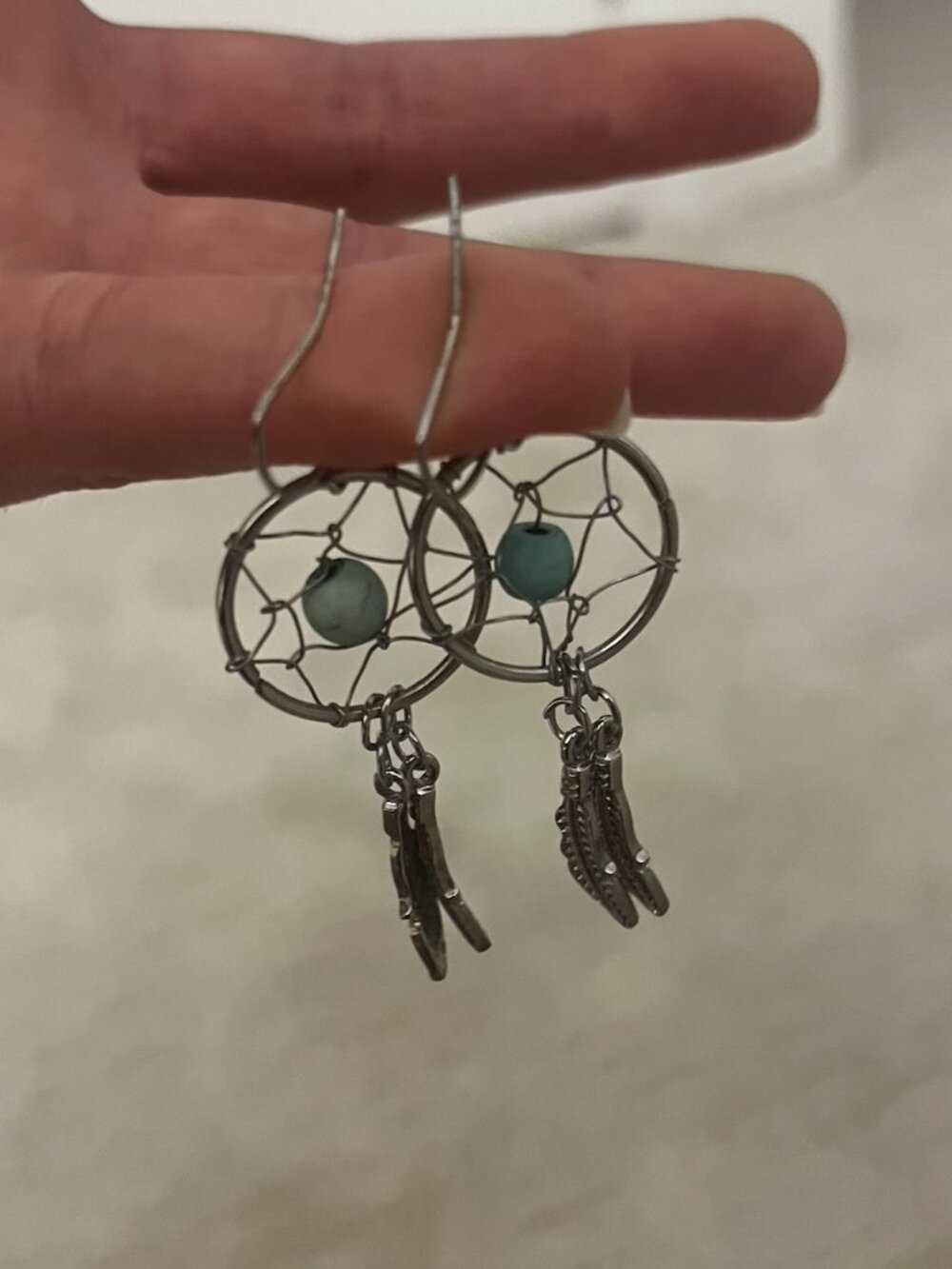 Vintage Sterling Silver Dreamcatcher Earrings with Turquoise Chunks
